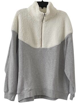 Aerie Women's Heather Gray White Hometown Holiday Quarter Zip Sweater Size XL‎